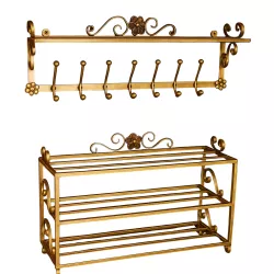 Wieszak na ubrania kuty z półką i szafką na buty Wieszak na ubrania kuty z półką i szafką na buty